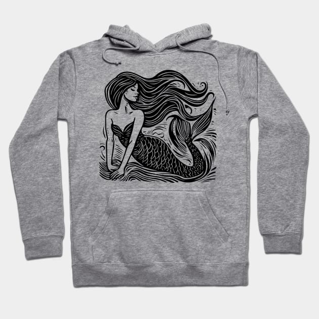 Linocut Mermaid Hoodie by n23tees